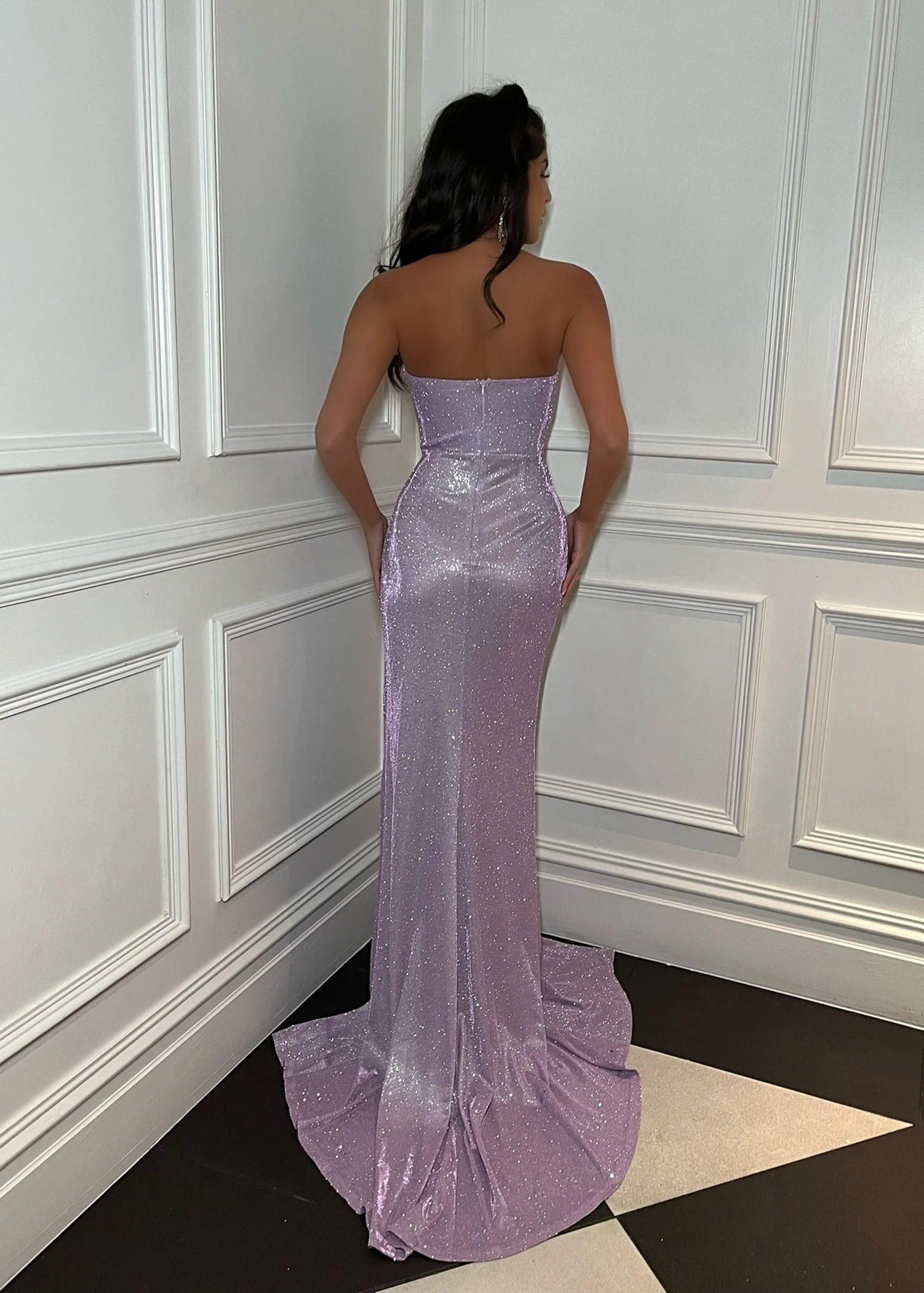Sparkle Mermaid Strapless Sleeveless Zipper Up Sweep/Brush Train Prom Dress